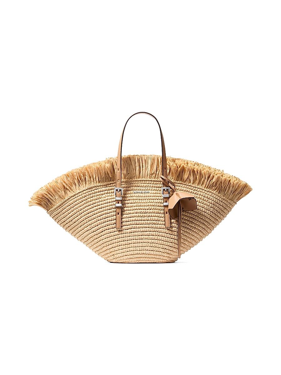 Women's Small Fan Raffia Tote Bag - Natural Peanut