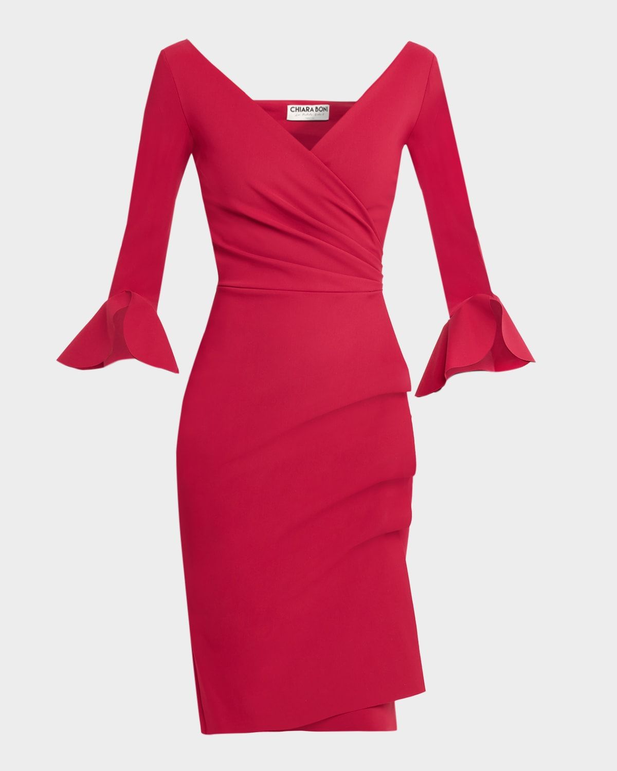 Triana Bell-Sleeve Ruffle Bodycon Dress