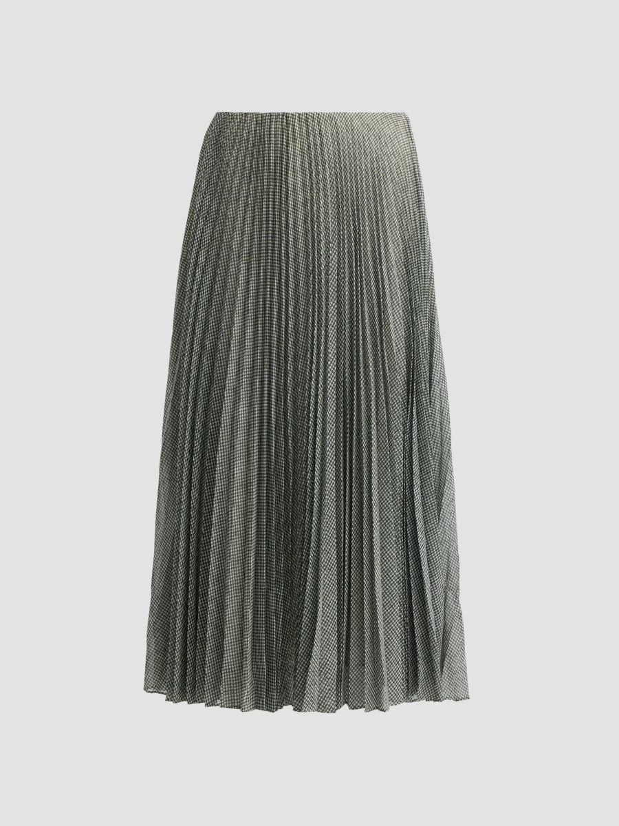 Vince Women's Pleated Houndstooth Sheer Chiffon Midi Skirt - Black Sage - Size XXS