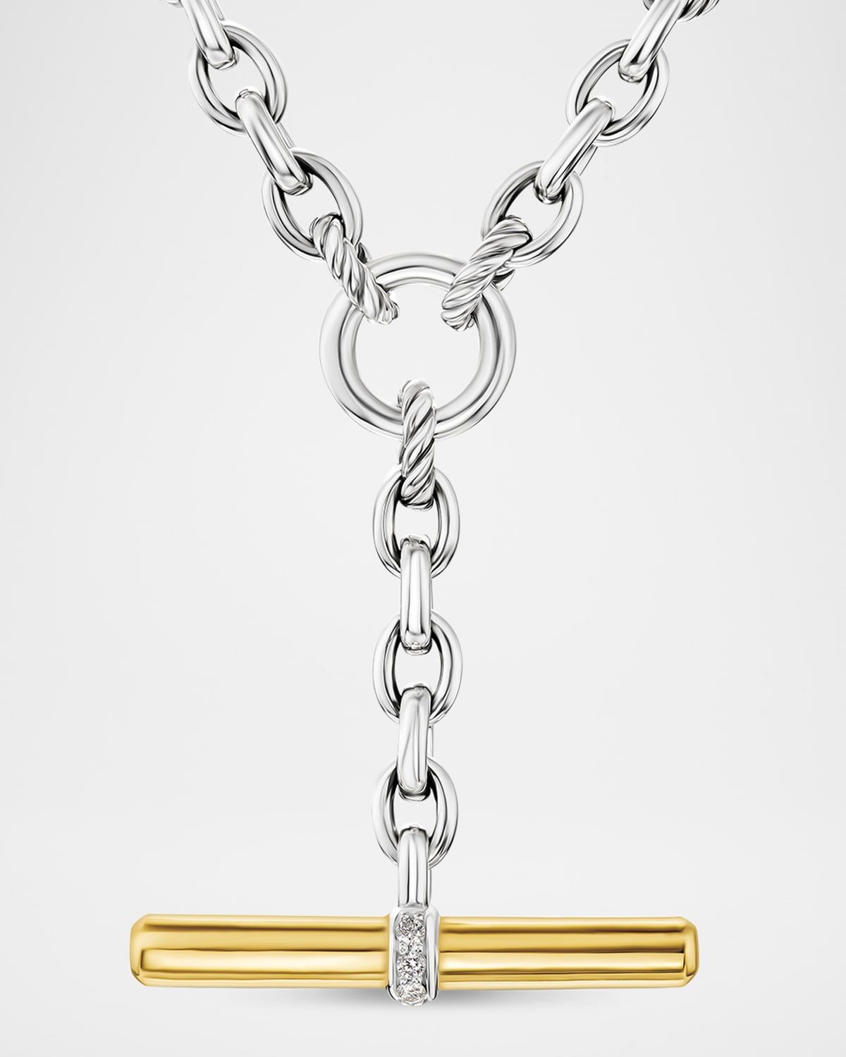 DY Mercer Petite Toggle Necklace with Diamonds in Silver and 18K Gold, 4.5mm