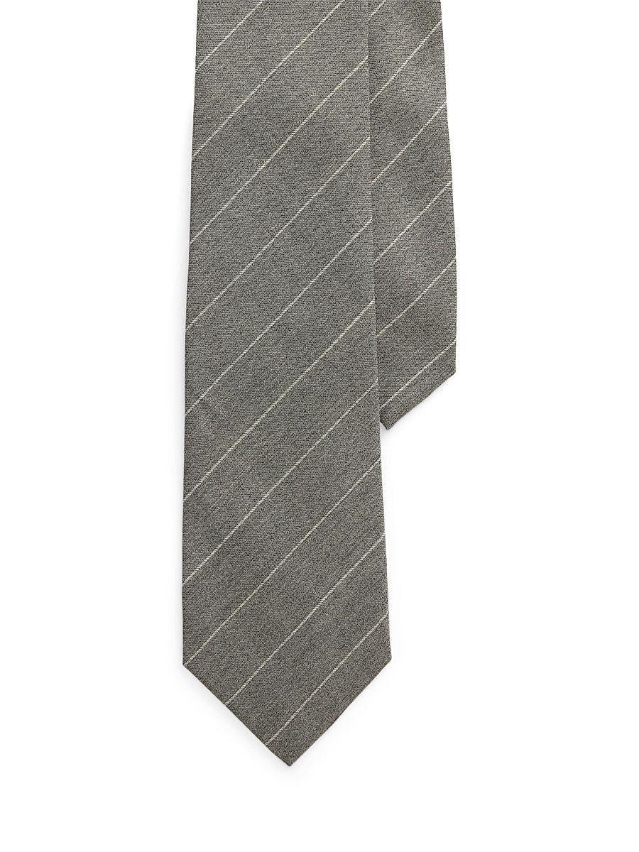 Men's Pinstripe Wool Flannel Tie - Pearl Grey Melange