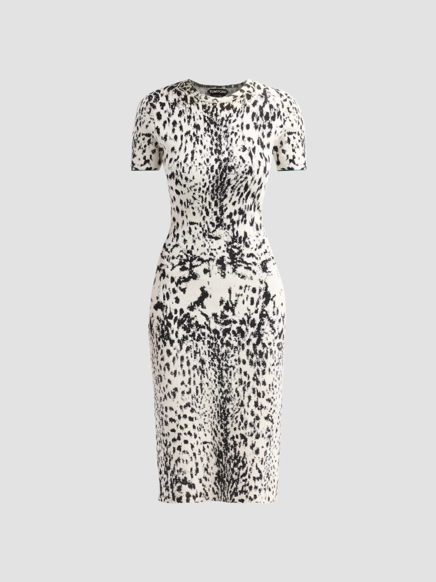 TOM FORD Women's Lynx Jacquard Velvet Midi Dress - Black White - Size Large