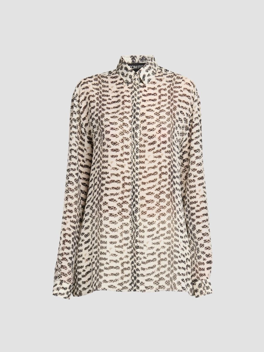 TOM FORD Women's Broken Snake Silk Georgette Boyfriend Shirt - Black White - Size 0