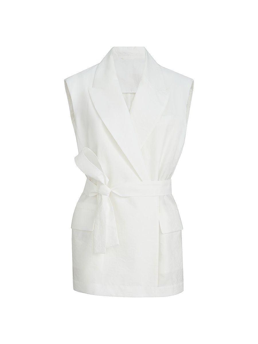 Women's Techno Cotton Poplin Belted Vest with Monili - White - Size 8