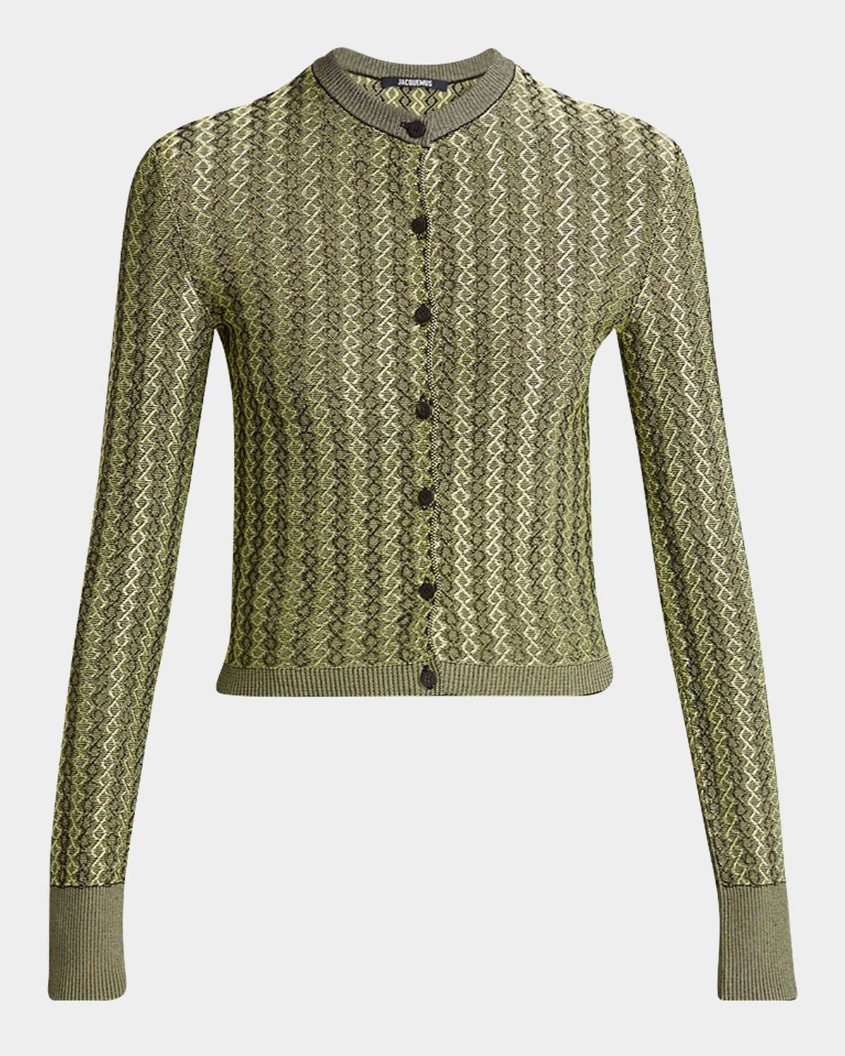 Marino Diamond-Knit Crewneck Cardigan