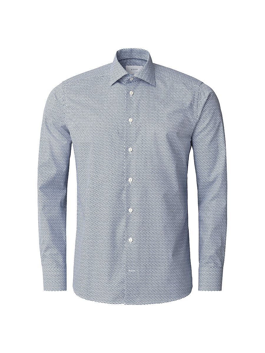 Men's Slim-Fit Micro Geometric Button-Front Shirt - Blue - Size 15.5