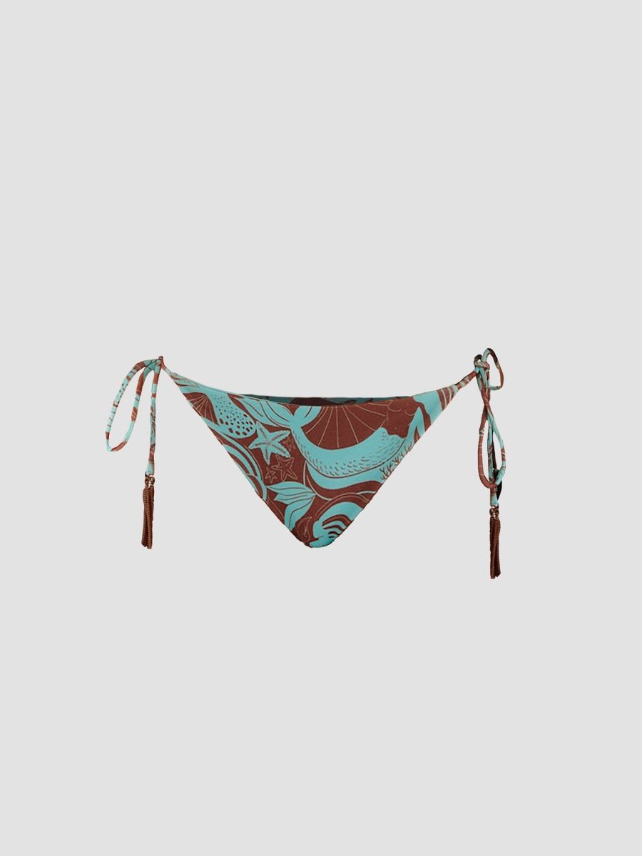 Farm Rio Women's Ocean Print Tie Bikini Bottom - Blue - Size Large