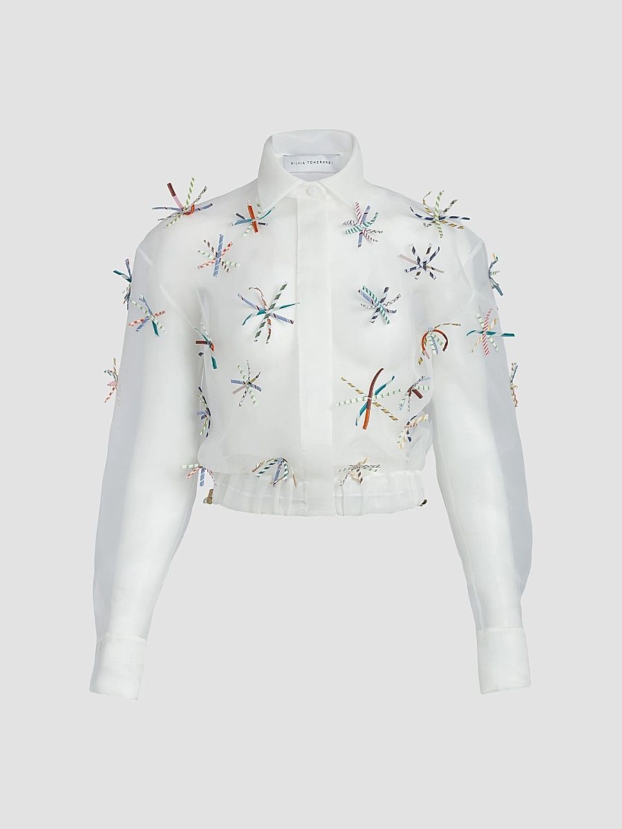 Silvia Tcherassi Women's Katniss Embroidered Cropped Jacket - Multicolor Stripes - Size Medium
