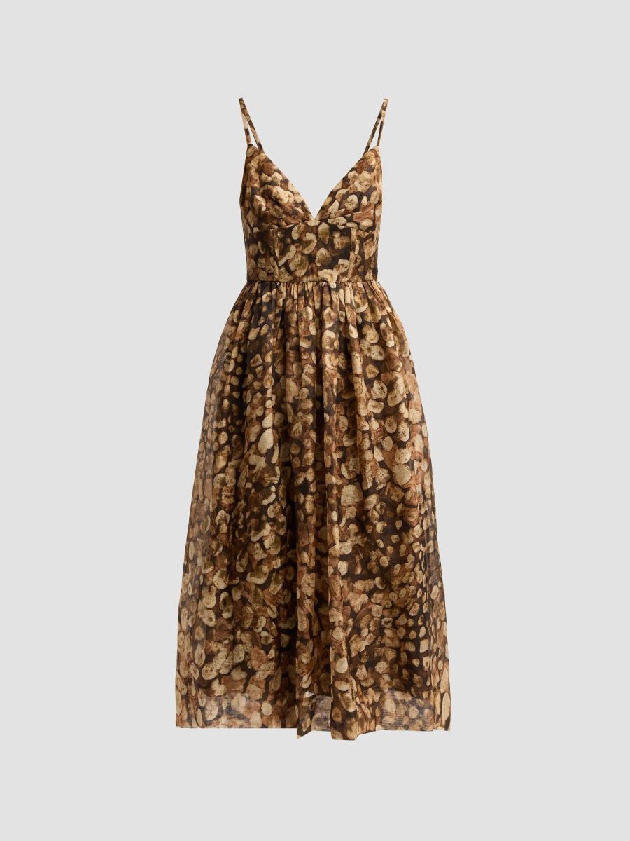 Cara Cara Women's Miro Printed Linen-Silk Midi Dress - Galets Brown - Size 00