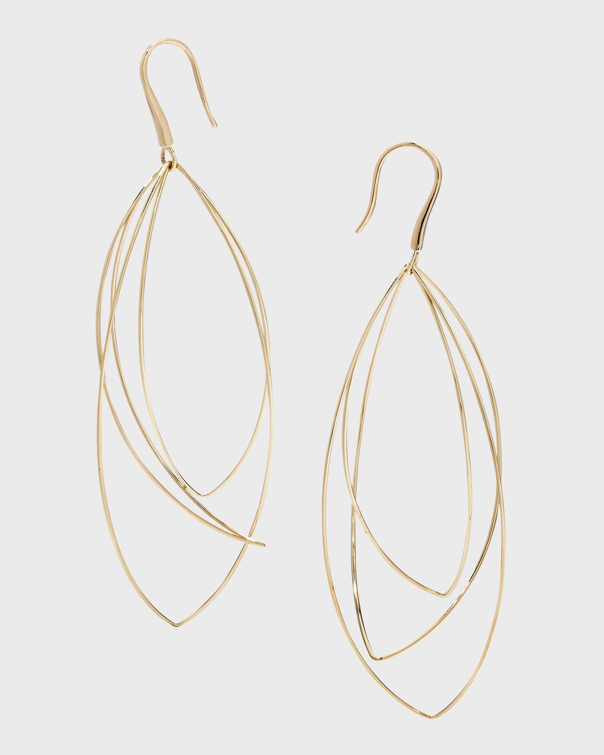 14K Gold Multi-Curved Wire Marquis Hoop Earrings