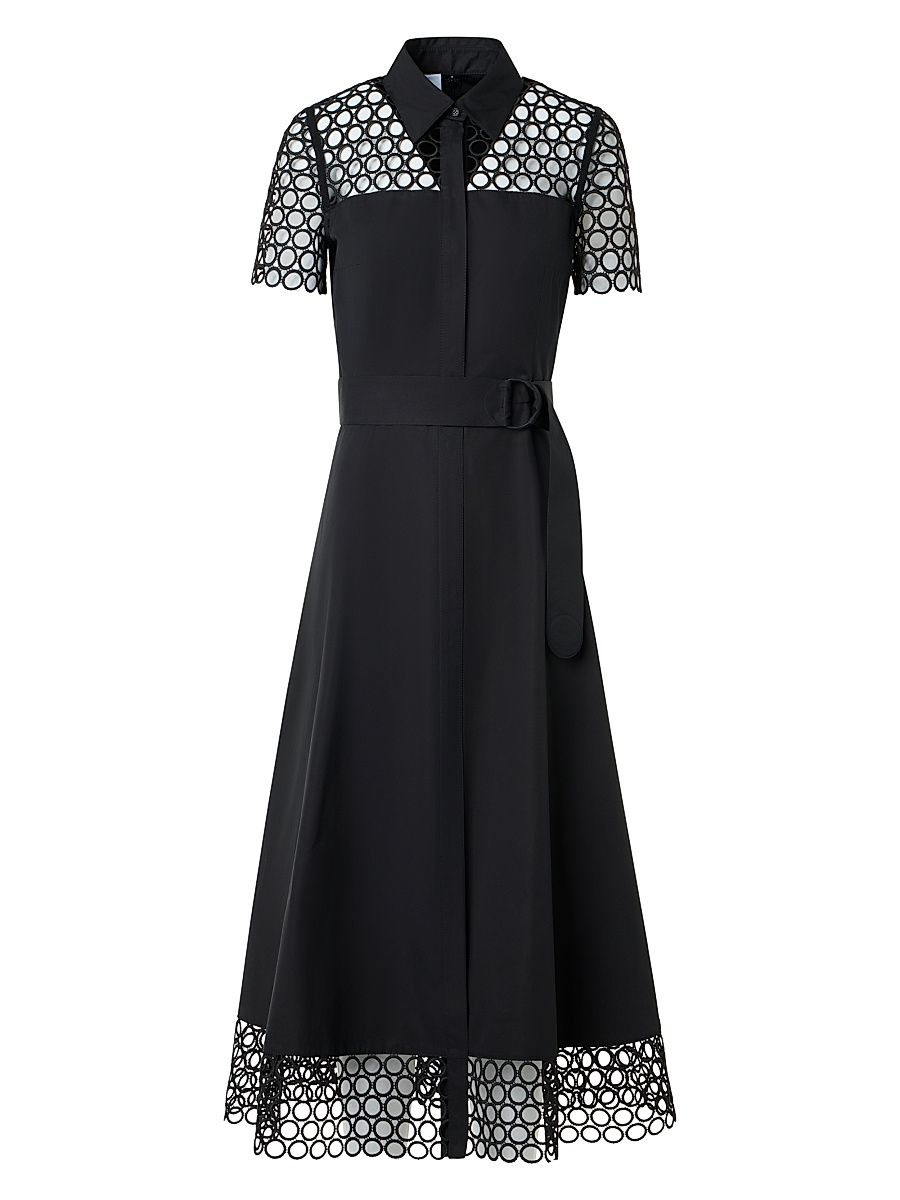 Women's Eyelet Cotton Poplin Midi-Shirtdress - Black - Size 8