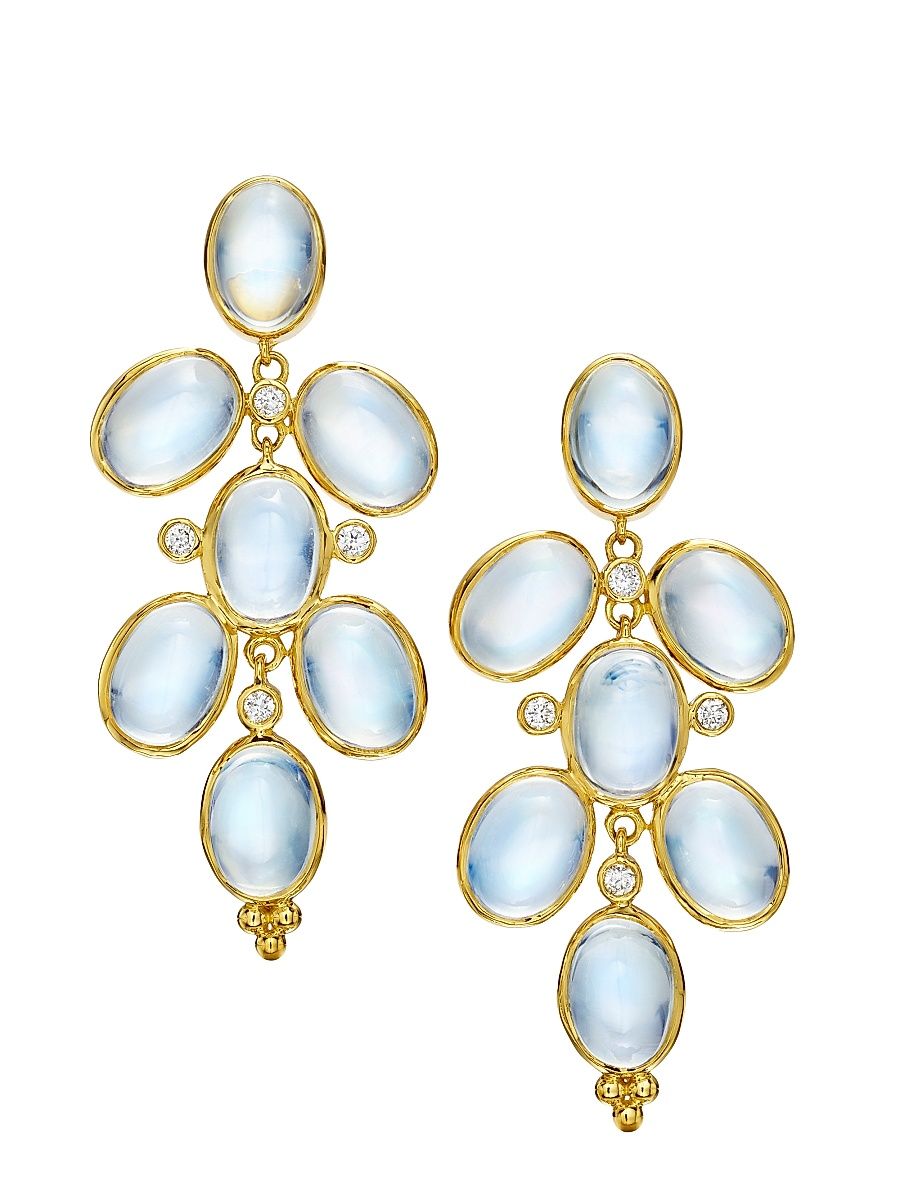 Women's Florence86 18K Yellow Gold, Blue Moonstone, & Diamond Drop Earrings - Yellow Gold