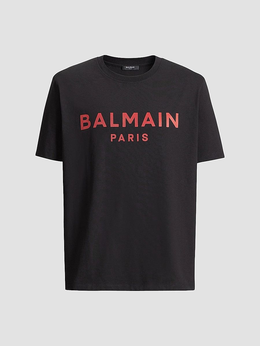 Balmain Men's Logo Cotton T-Shirt - Noir Rouge Carmin - Size XL