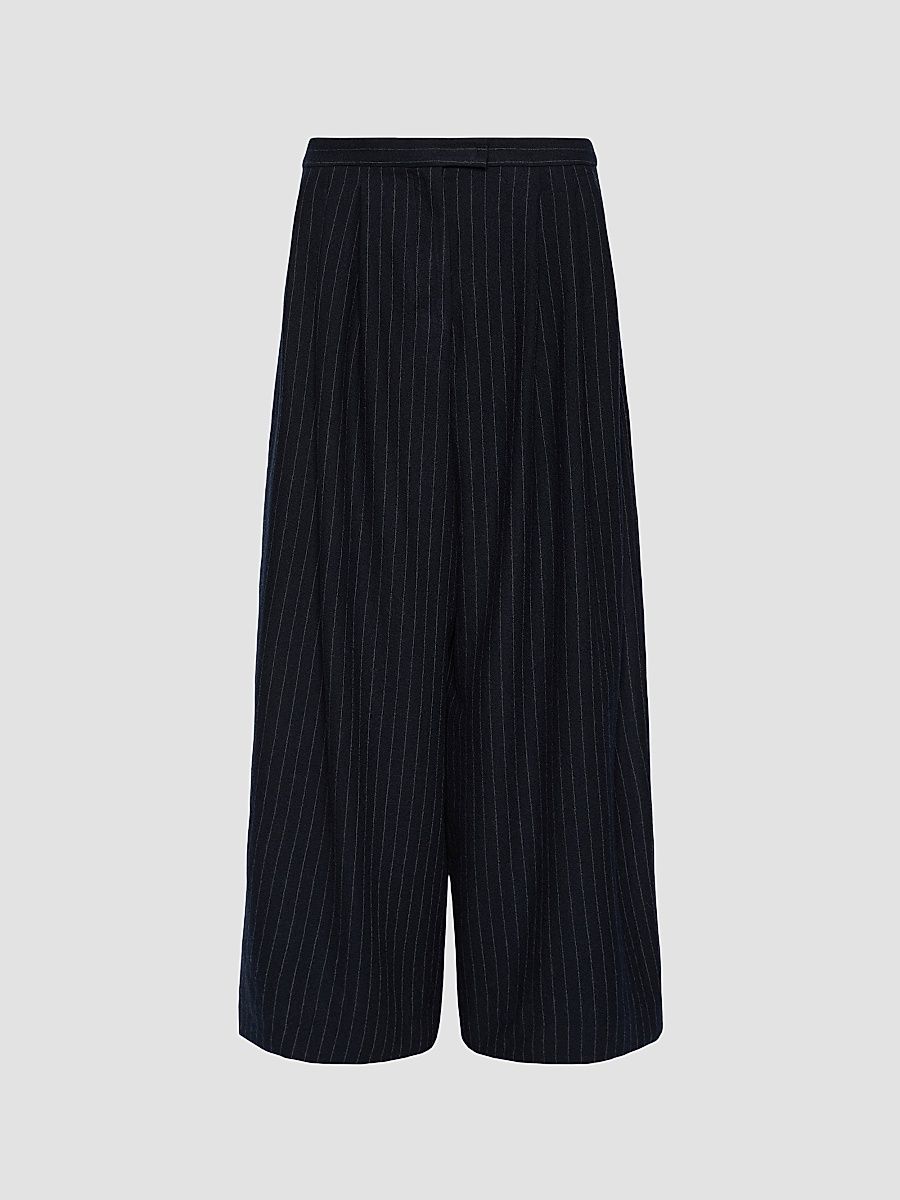 Women's Pinstripe Silk Trousers - Midnight Blue - Size 12