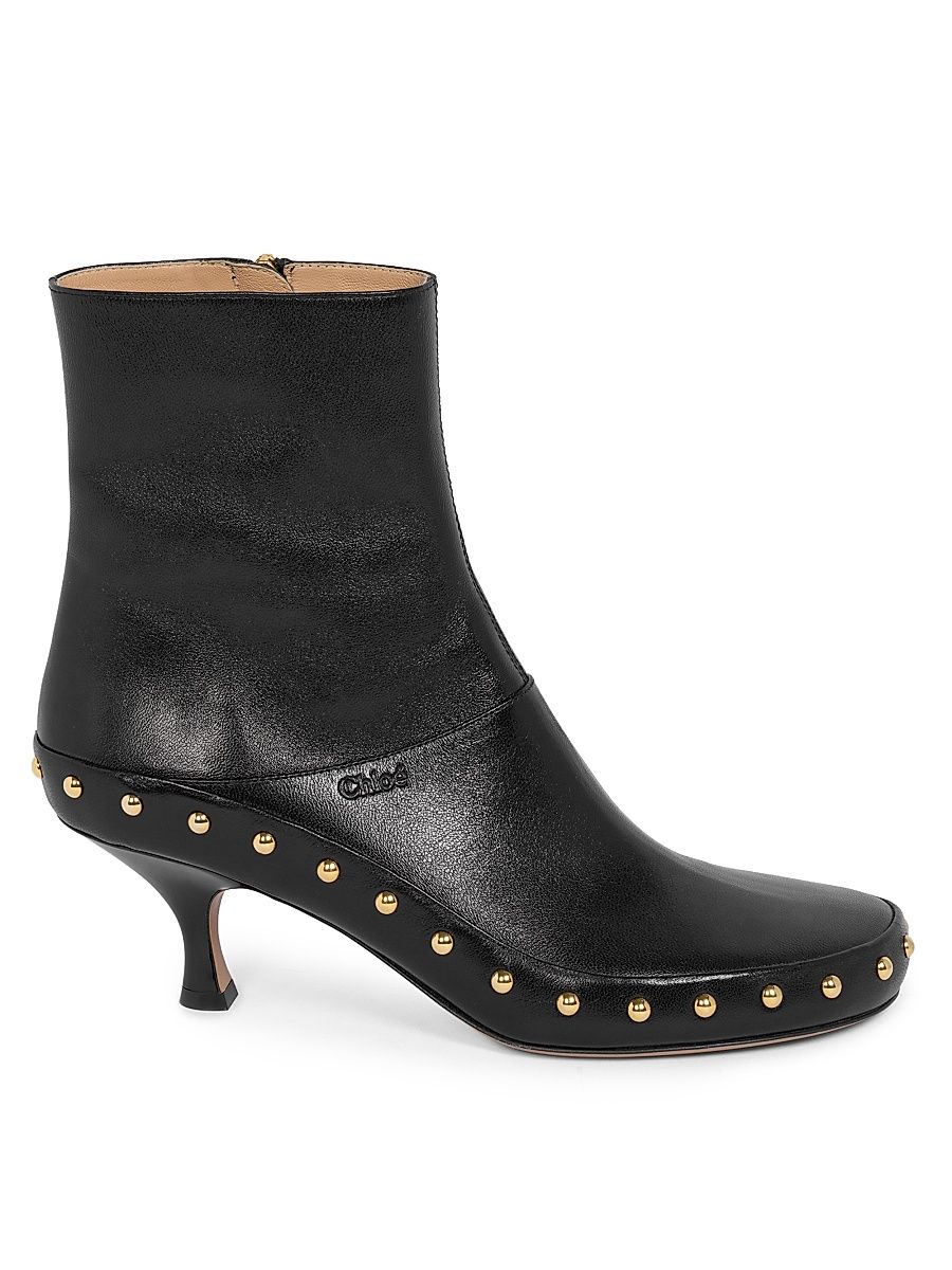 Women's Junie Studded Leather Ankle Boots - Black - Size 10