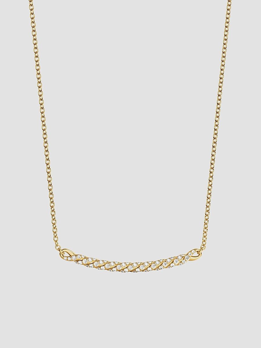 Women's Sculpted Cable Bar Necklace in 18K Yellow Gold - Diamond - Size 18