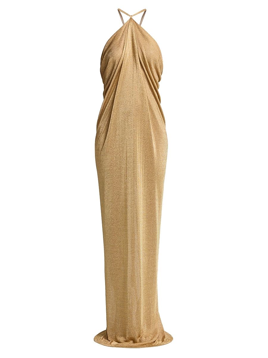 Women's Metallic Halter Gown - Shiny Gold - Size 8