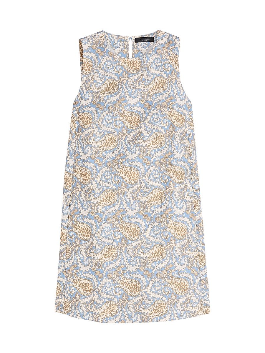 Women's Printed Cotton Basketweave A Line Dress - Light Blue - Size 0