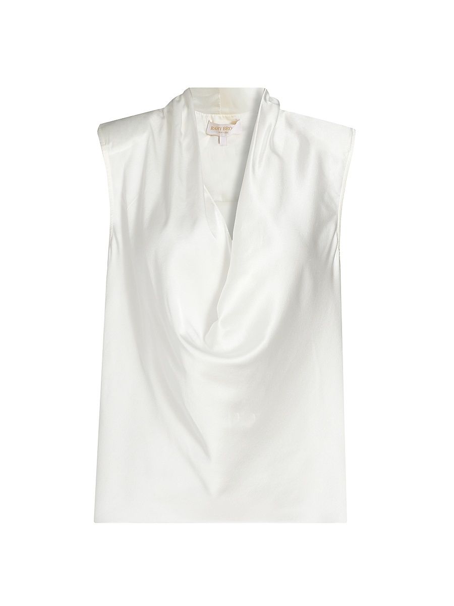 Women's Gregory Stretch-Silk Cowlneck Sleeveless Top - Ivory - Size Large
