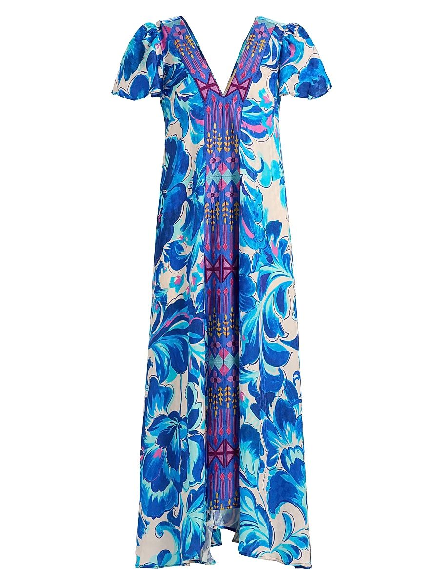 Women's Eva Flutter-Sleeve Midi-Dress - Liatris Scarf - Size XL