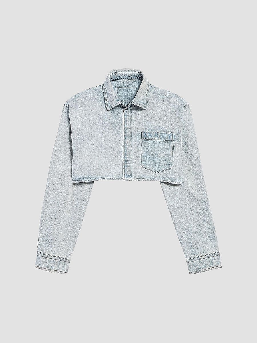 Balenciaga Women's Cropped Shirt - Light Blue - Size 0