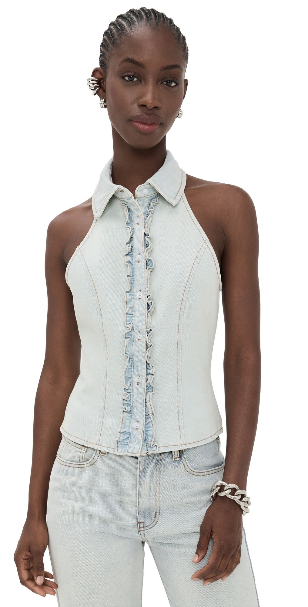 Lioness Afterglow Halter Top Light Denim L