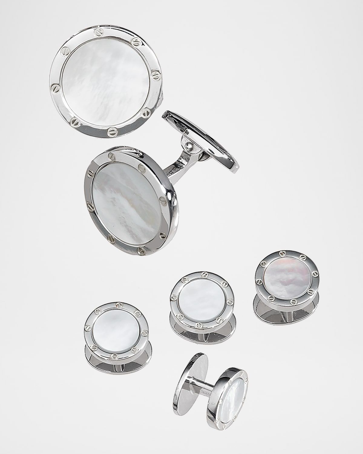 Round Mother-of-Pearl Cuff Link and Stud Set