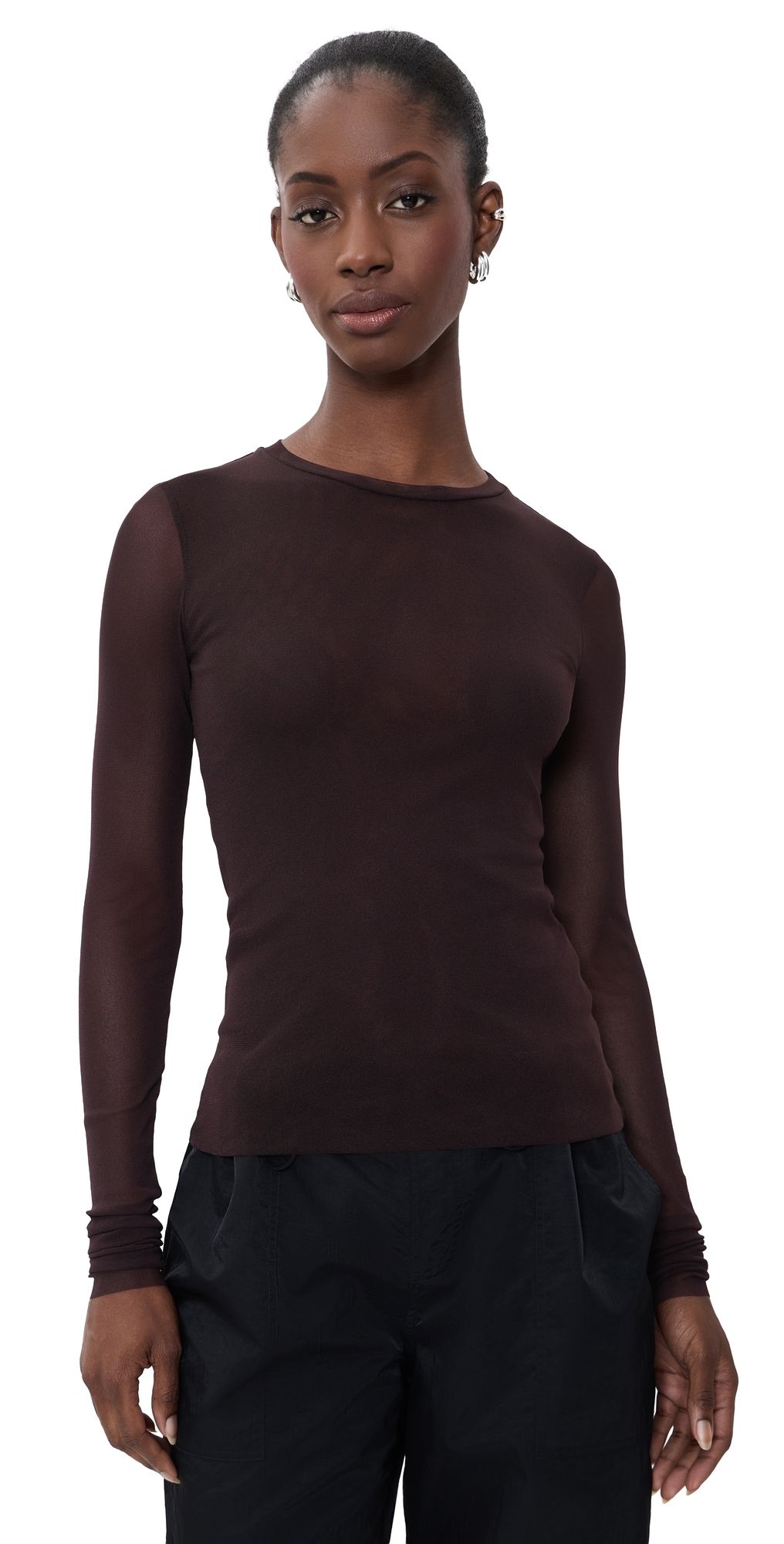 MEIMEIJ Tulle Long Sleeve Fitted Top Castagna 46