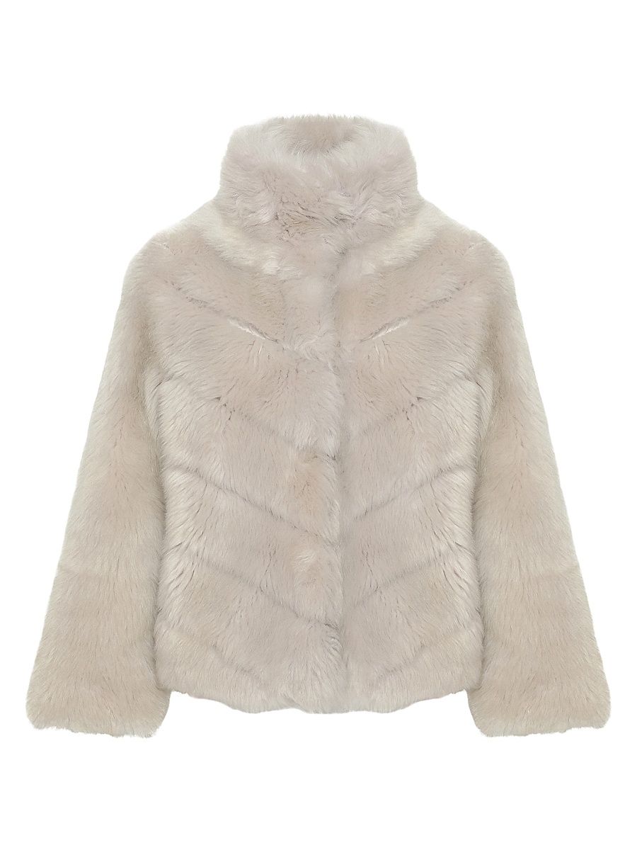 Women's Reversible Merinillo Shearling Lamb Chevron Jacket with Horizontal Bottom - Cream - Size Large