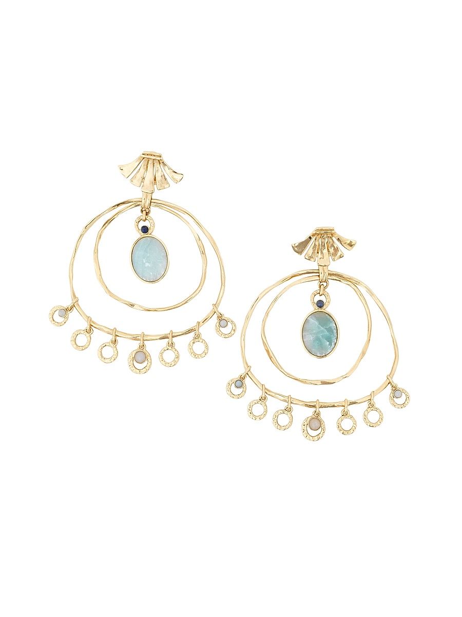 Women's Sunflower Goldtone, Sodalite & Amazonite Drop Earrings - Gold And Turquoise