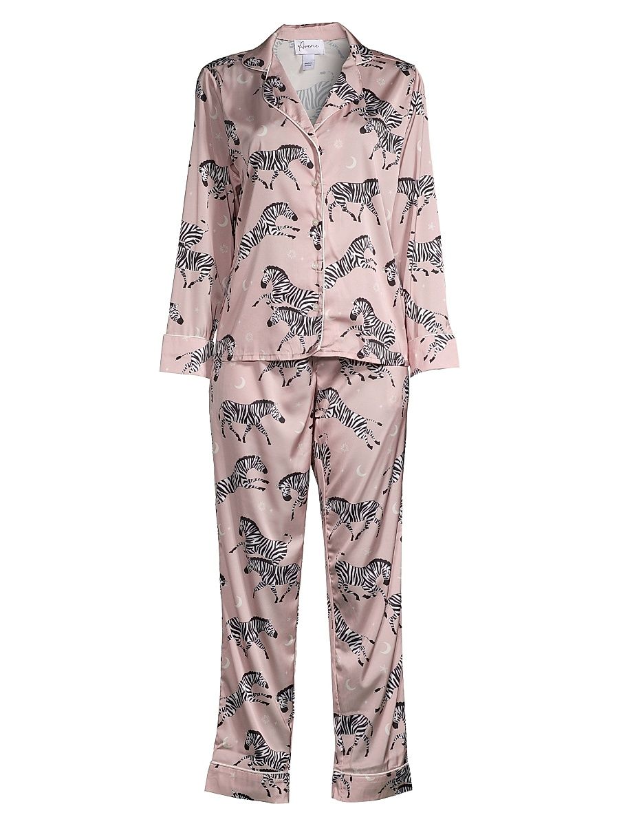 Women's Two-Piece Zebra Print Pajama Set - Rose Pink - Size XS