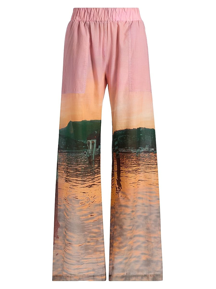 Women's Nerea Printed Cotton Wide-Leg Pants - Blush Horizon - Size Large