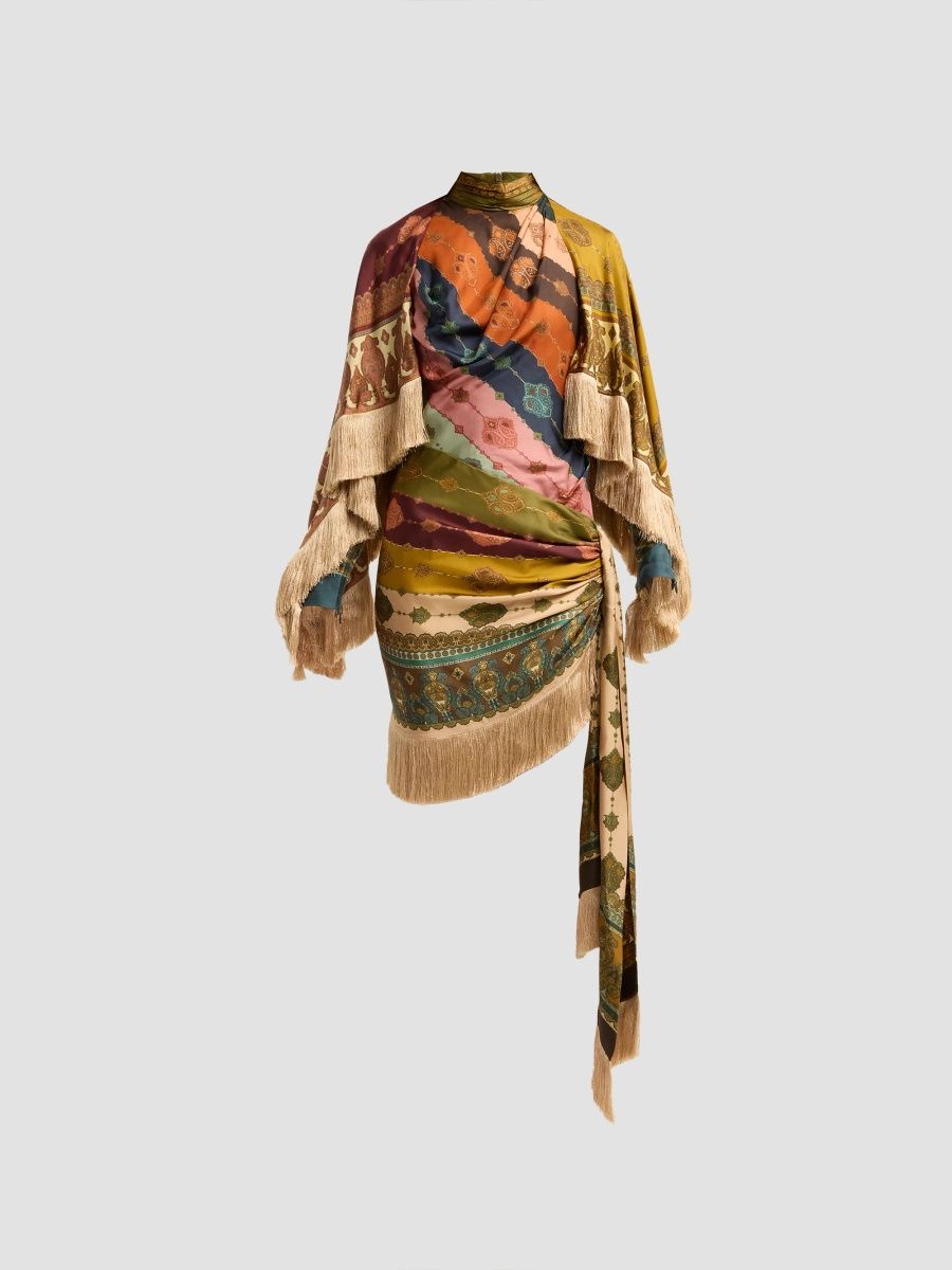 Zimmermann Women's Valiant Silk Fringed Mini Dress - Spliced Prism - Size 0