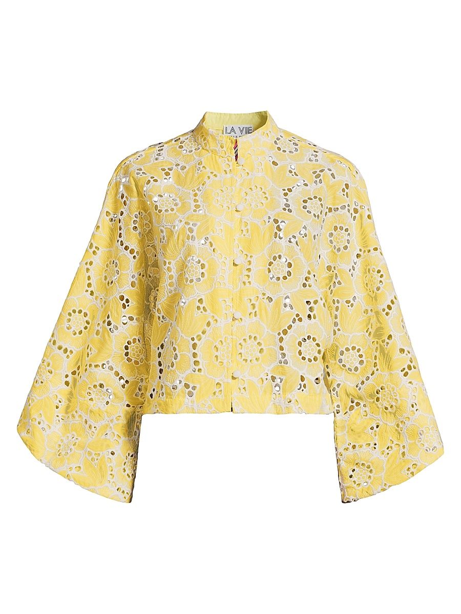 Women's Lace Cropped Jacket - Yellow