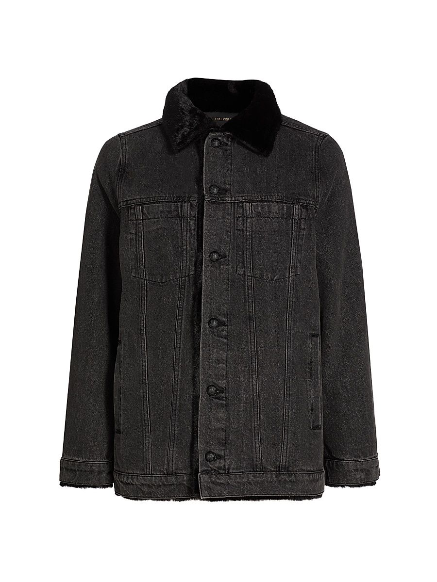 Women's Shadow Faux Fur-Trim Denim Coat - Black Black - Size XXL