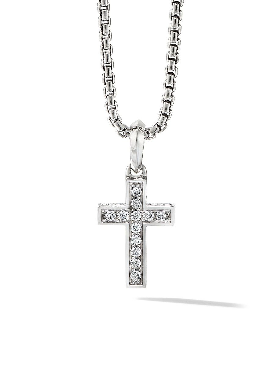 Men's Streamline Cross Pendant in Sterling Silver - Diamond