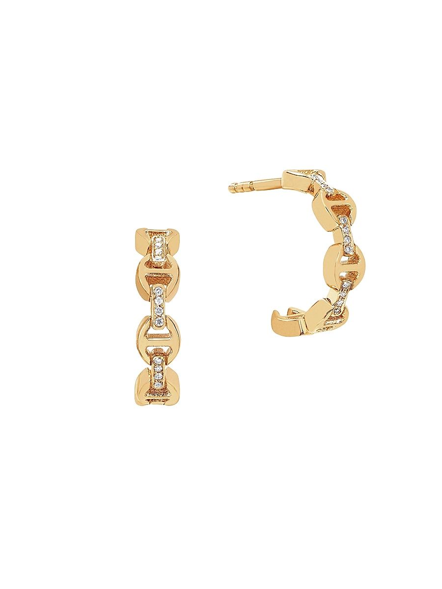 Women's Micro Crescent 18K Yellow Gold & Diamond Hoop Earrings - Yellow Gold