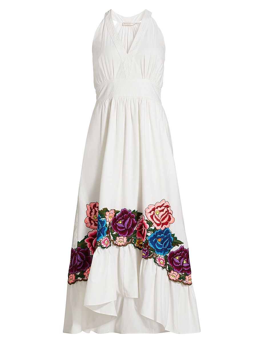 Women's Cordelia Cotton Floral-Embroidered Midi-Dress - White Garden - Size Small