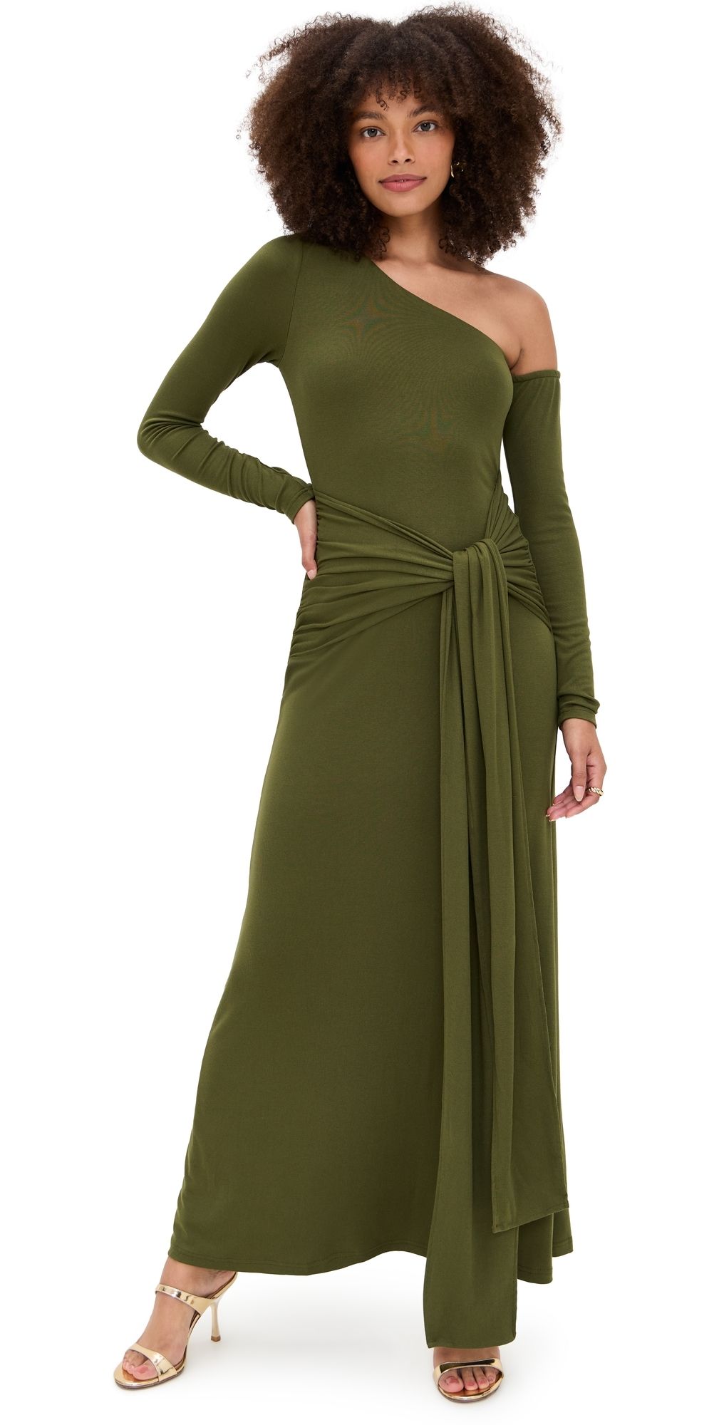 Seven Wonders Bianca One Shoulder Maxi Dress Army Green XL