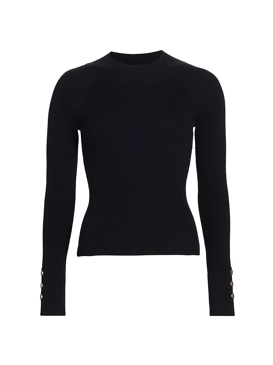 Women's Kassandra Rib-Knit Button-Cuff Sweater - Black - Size XL