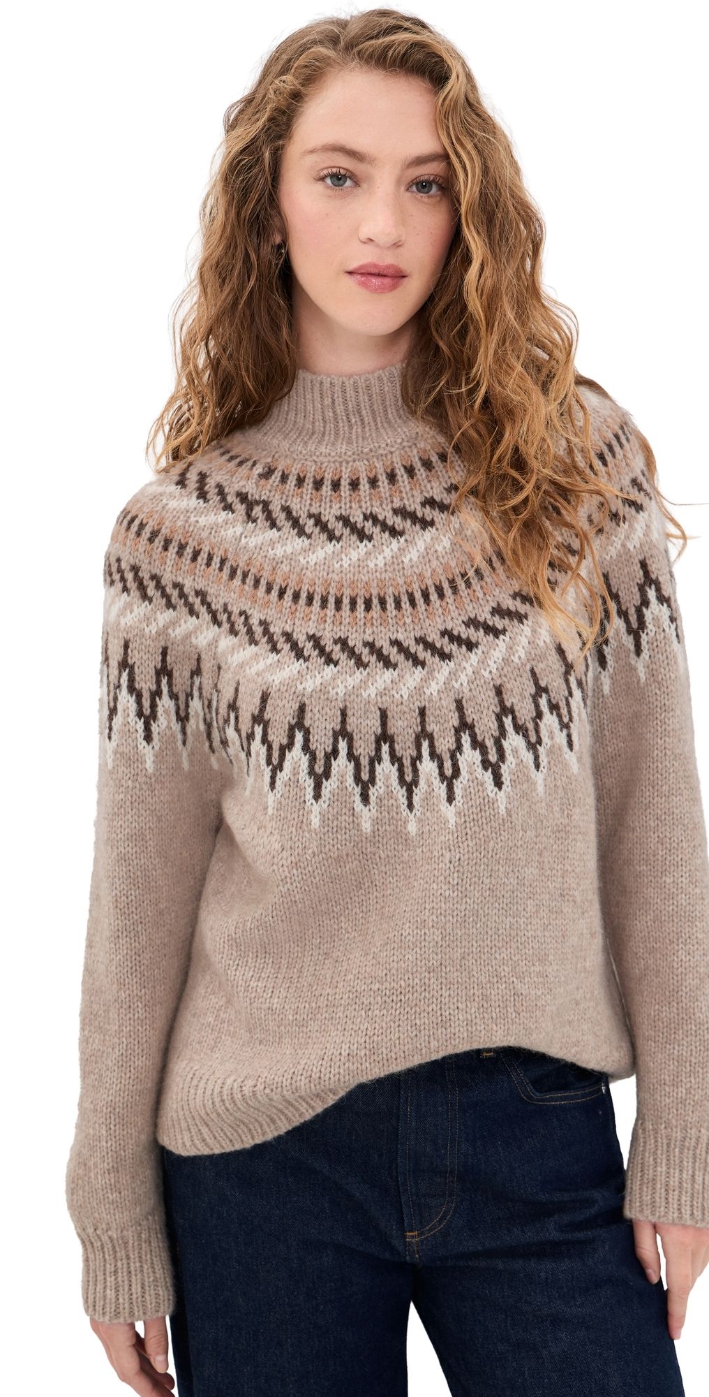 Apiece Apart Fair Isle Mock Neck Pullover Oatmeal XXS