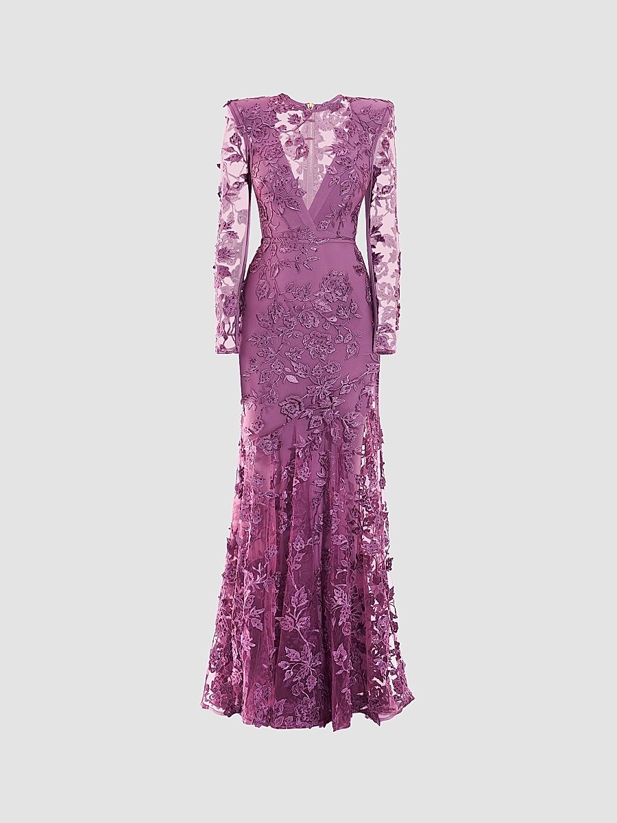 Women's Poetry Remains Embroidered Mermaid Gown - Mauve - Size 12