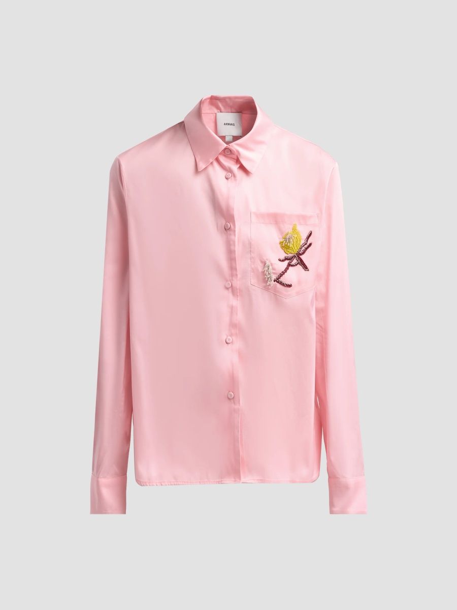 AKNVAS Women's Corey Floral-Embroidered Shirt - Pink - Size XL