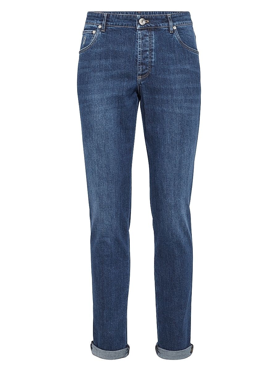 Men's Comfort Cotton Denim Slim Fit Five Pocket Jeans - Medium Denim - Size 42