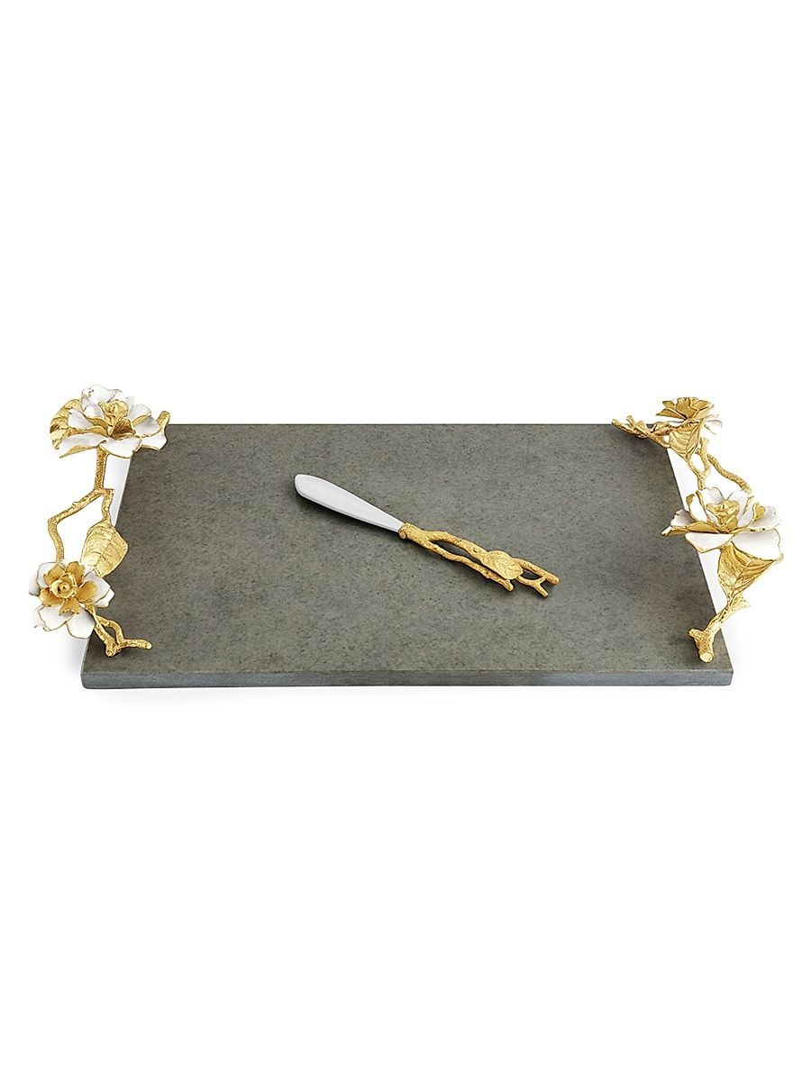 Gardenia Marble Cheeseboard & Knife - Gold