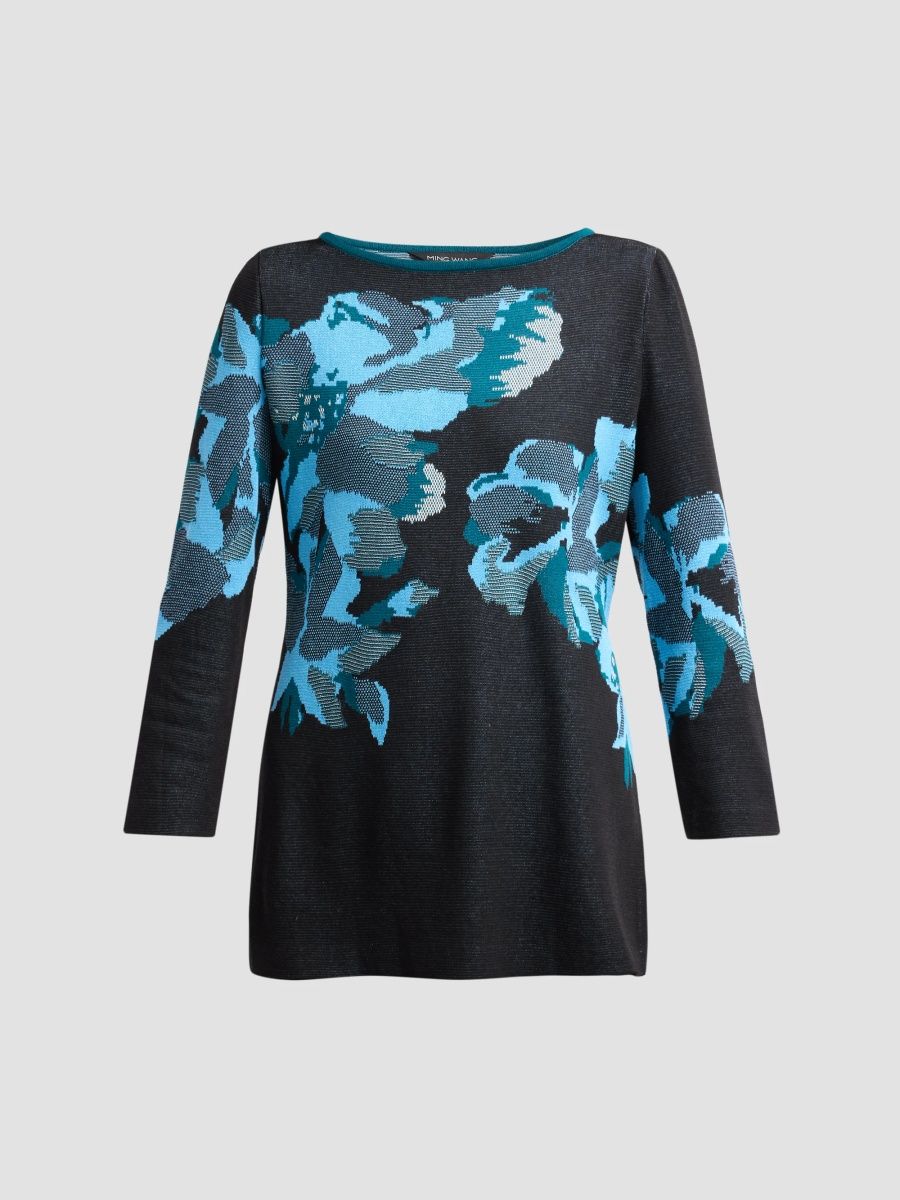 Ming Wang Women's Floral Jacquard Tunic - Deep Teal - Size Medium