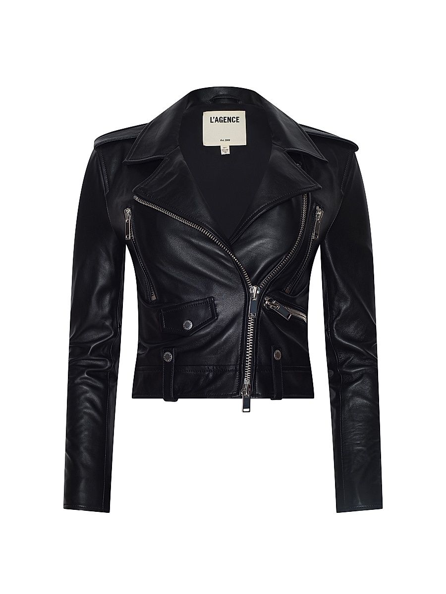 Women's Blakely Leather Biker Jacket - Black - Size XXL
