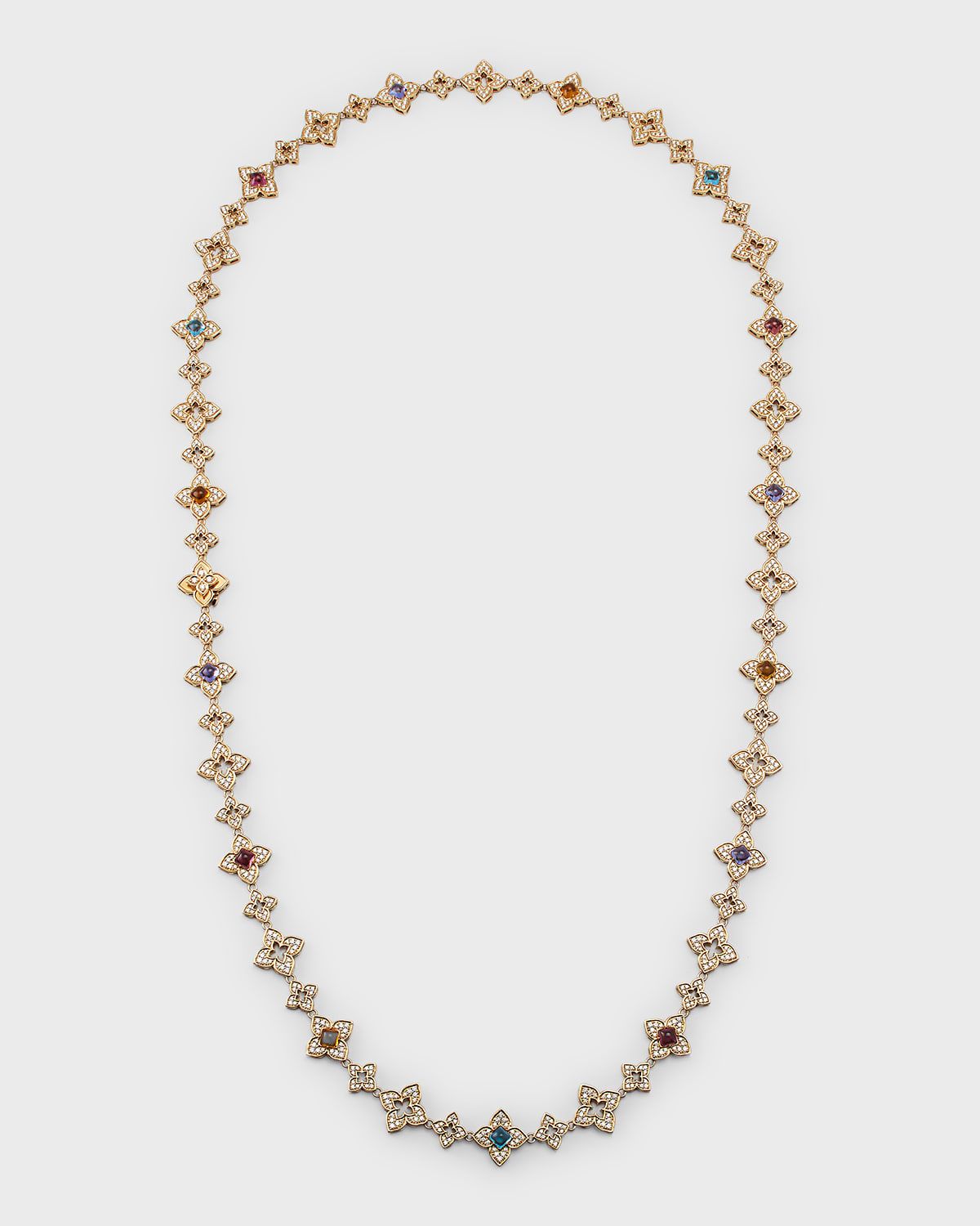 18K Rose Gold Necklace with Diamonds and Semiprecious Stones, 31"L