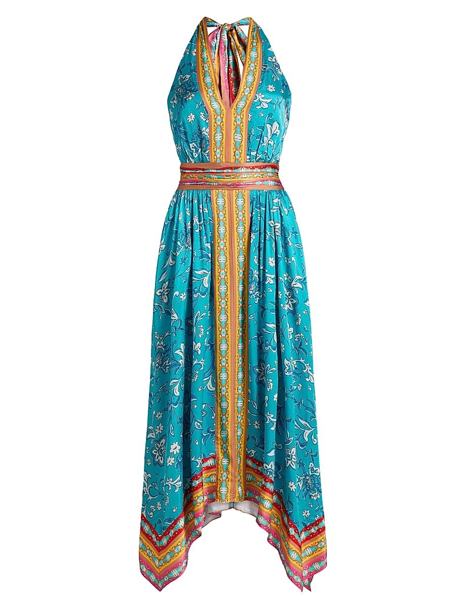 Women's Georgina Floral Sleeveless Midi-Dress - Beach Blue Jungle - Size XL