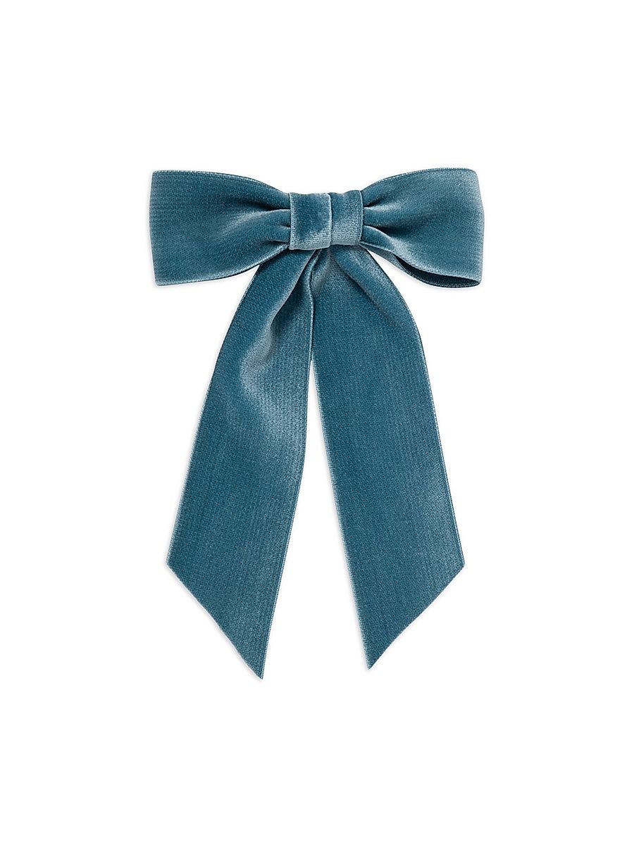 Women's Wide Velvet Bow Barrette - Blue Pattern